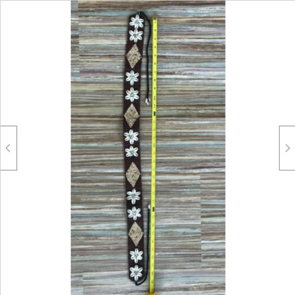 Guatemala Tie-on Belt Beaded & Cowrie Shells Design Flower Pattern Boho Beach - Picture 2 of 7